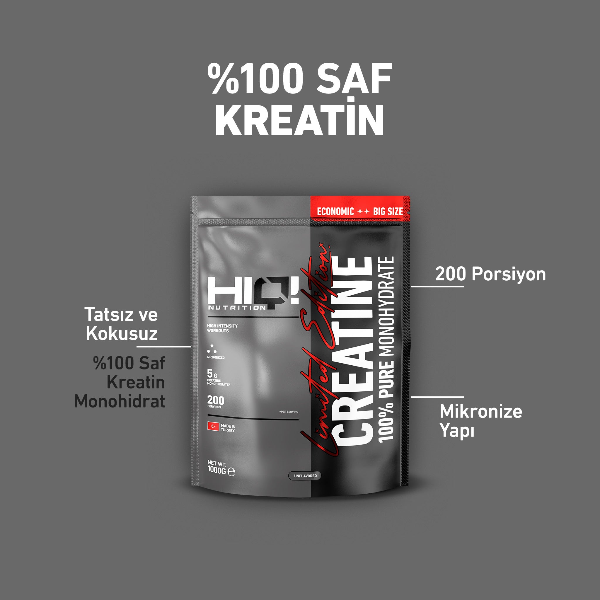 HIQ Creatine %100 Monohydrate 1000g Unflavored - Limited Edition