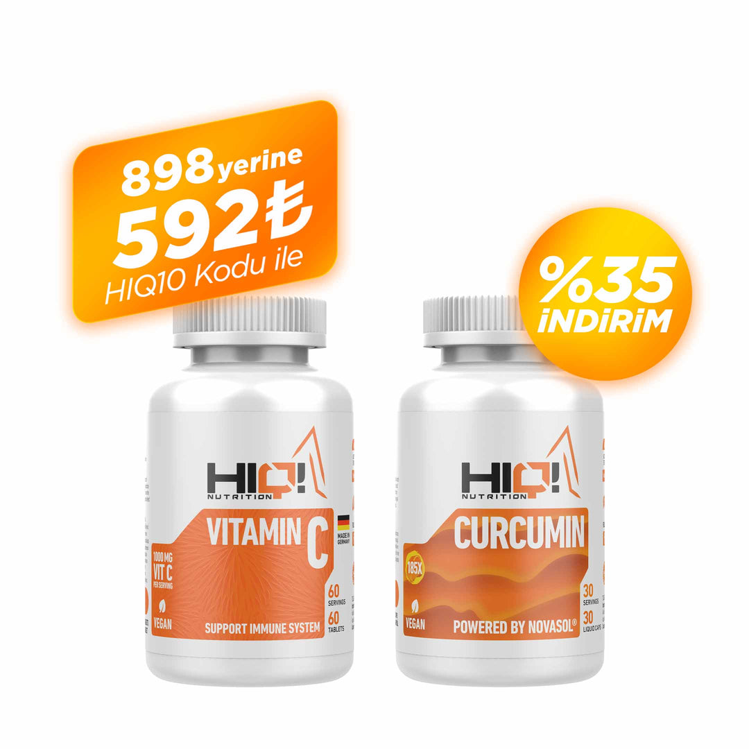 HIQ Vitamin C 60 Tablet + HIQ Curcumin 30 Liquid Caps.